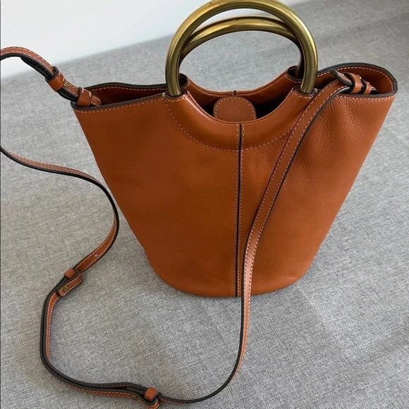 J. Crew Tan Leather Bracelet Crossbody Bag with Gold Handles - Picture 3 of 9